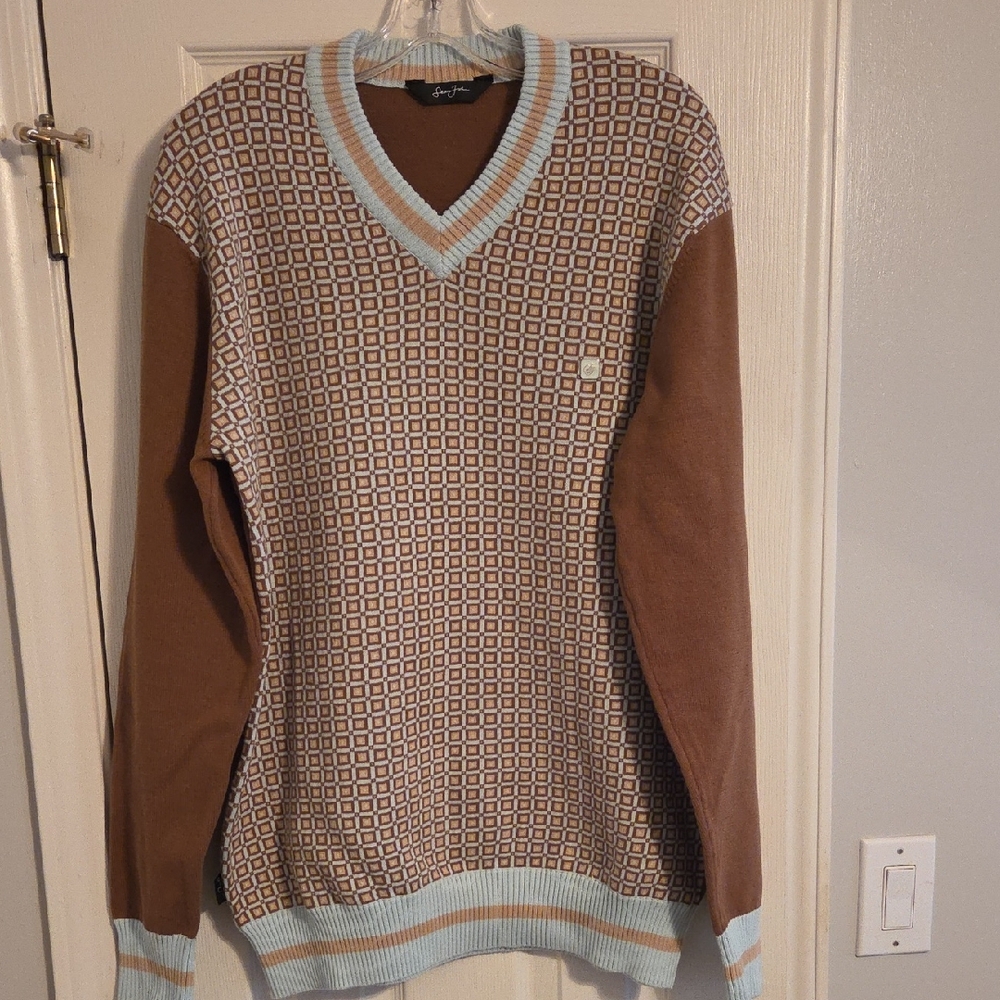 Brown and Blue V-Neck Sweater Size 2XL